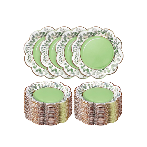 Platos de Papel con Verde Salvia